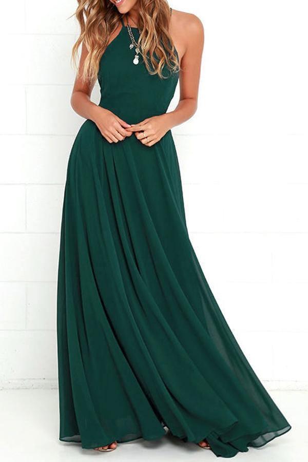 Straps Dark Green Long Bridesmaid Dress with Criss Cross Back BD076 - Pgmdress