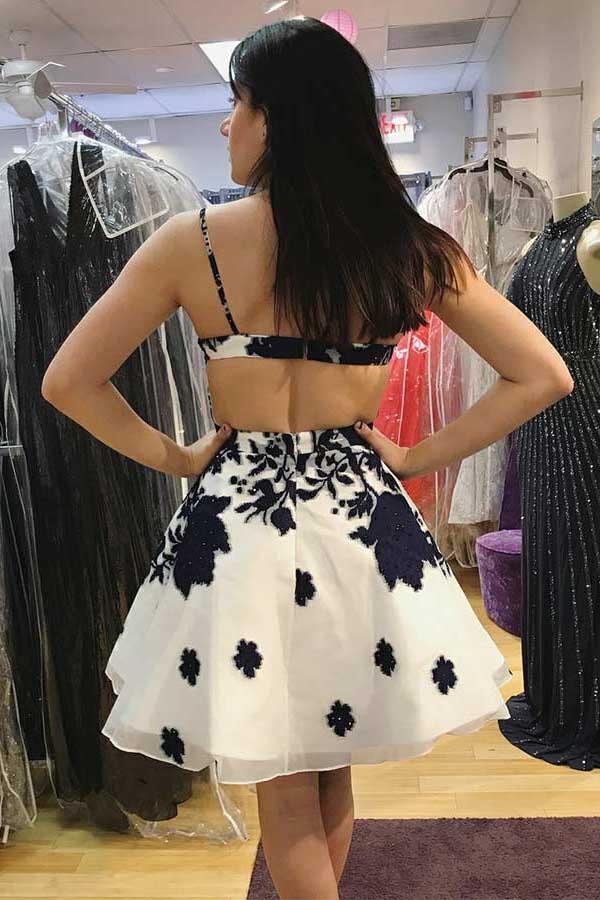 Straps White Organza Homecoming Dress with Lace Appliques PD031 - Pgmdress