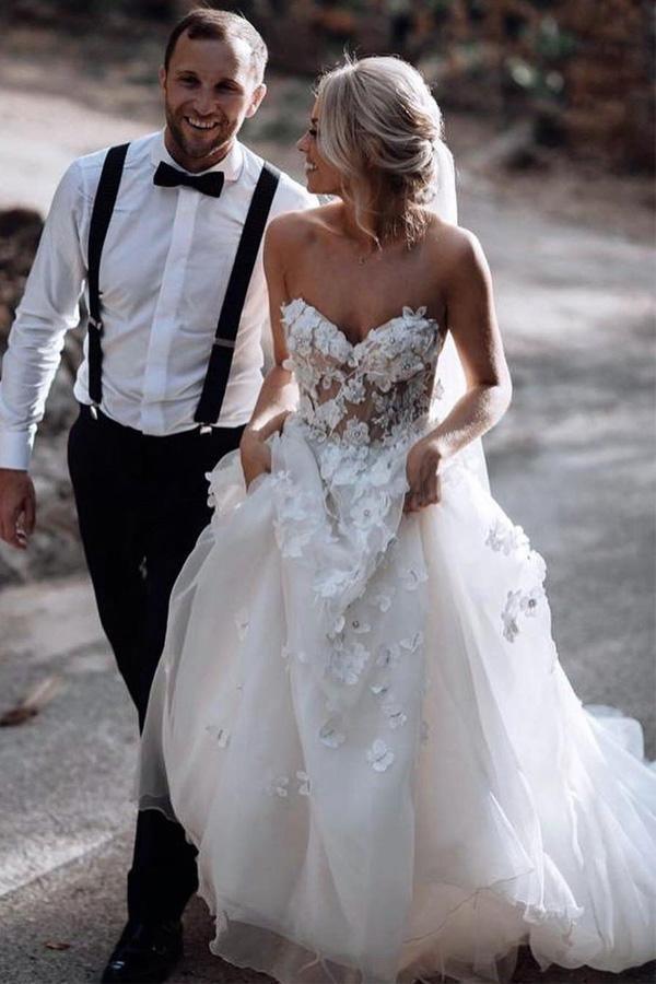 chinese dress ladies Sweetheart A-Line Wedding Dress Tulle Appliqued Bridal Gowns WD466 US10 / White