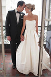 Sweetheart Court Train Ivory Satin Wedding Dress with Ruched WD122 - Pgmdress