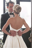 Sweetheart Court Train Ivory Satin Wedding Dress with Ruched WD122 - Pgmdress