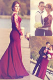 Sweetheart Long Sleeve Burgundy Prom Dress With Lace Appliques PG310