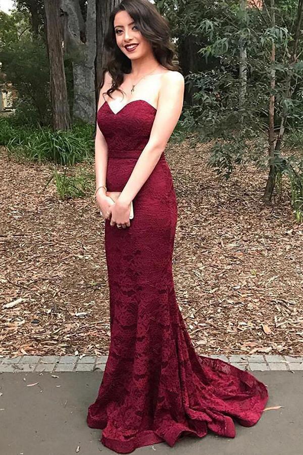 Sweetheart Mermaid Lace Burgundy Long Prom Dress PG347 US0 / Custom Color Sweetheart Mermaid Lace Burgundy Long Prom Dress PG347 US0 / Custom Color