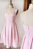 Sweetheart Neck Short Pink Prom Dresses Satin Homecoming Dresses PD400