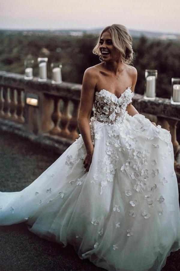 Sweetheart Neck Tulle Wedding Dresses Appliqued Wedding Gowns WD327 - Pgmdress