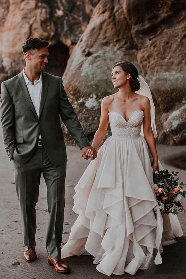 Sweetheart Neck Wedding Dresses Beaded Bodice Wedding Gowns WD493 - Pgmdress