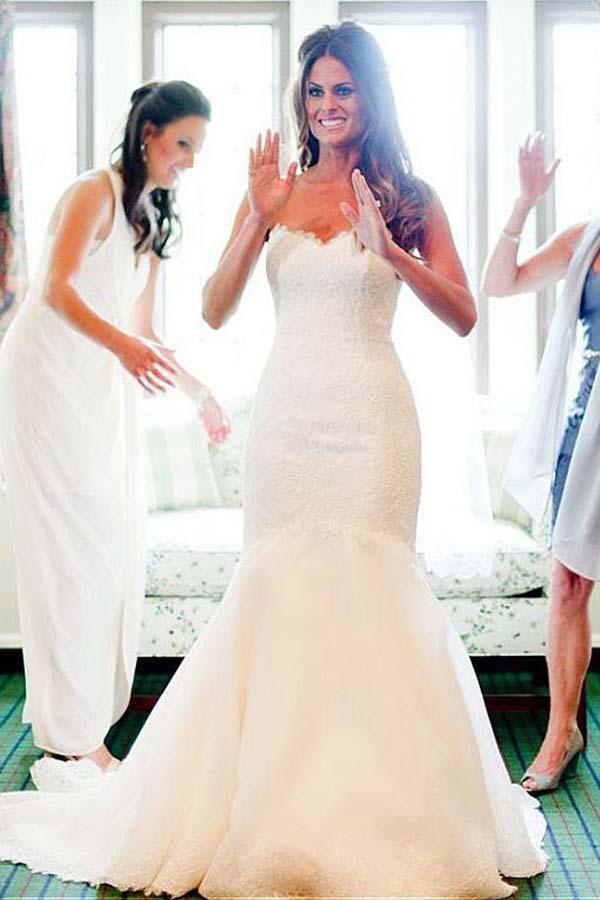 Sweetheart Neckline Mermaid Wedding Dresses With Lace Appliques WD194 - Pgmdress