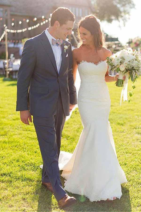 Sweetheart Neckline Mermaid Wedding Dresses With Lace Appliques WD194 - Pgmdress