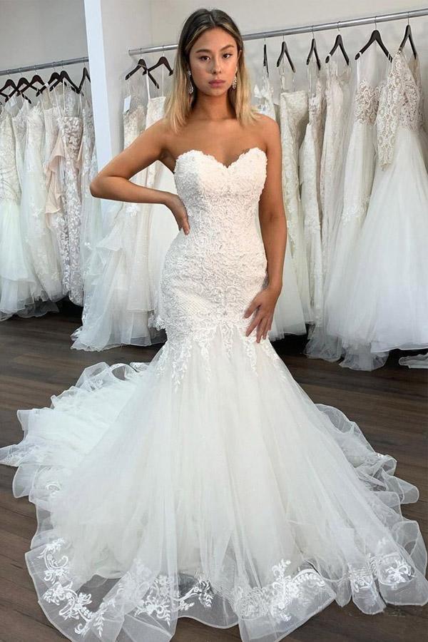 Sweetheart Neckline Lace Mermaid Wedding Dress with Ruffles WD464 US2 / Ivory