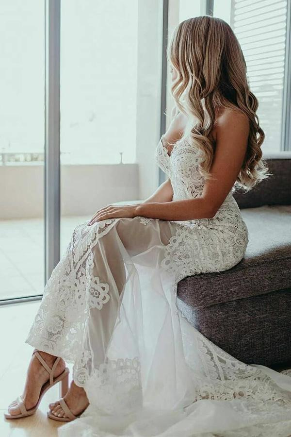 Sheath Sweetheart Appliques Beach Wedding Dress Bridal Dress WD517 US18 / White Sheath Sweetheart Appliques Beach Wedding Dress Bridal Dress WD517 US18 / White