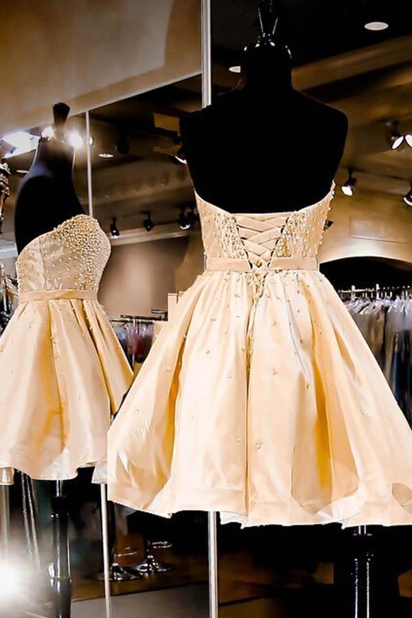 Sweetheart Short Lace Up Homecoming Party Dress with Pearls PD283 - Pgmdress