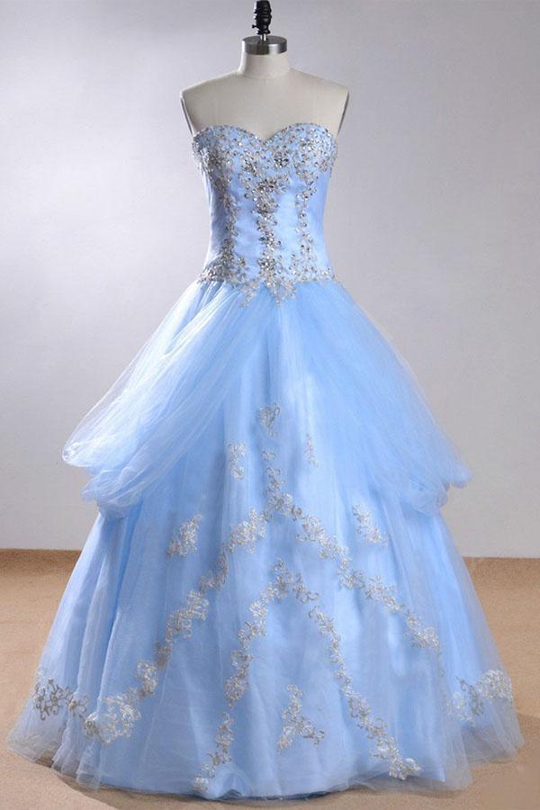 Sweetheart Sleeveless Light Blue Wedding Dress With Beading WD169 US6 / Light Blue