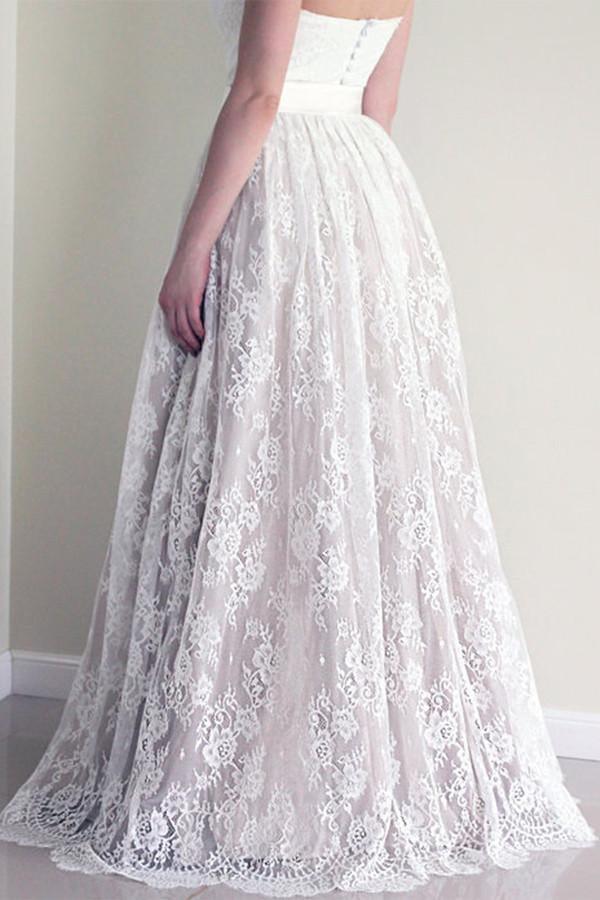 Sweetheart Sleeveless Long White Wedding Dress with Lace WD053 - Pgmdress
