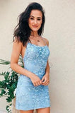 Tie Back Appliqued Sheath Pink Short Prom Dress Homecoming Dress PD327 - Pgmdress