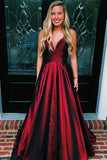Timeless Deep V-neck Sweep Train Burgundy Prom Dress  PG748