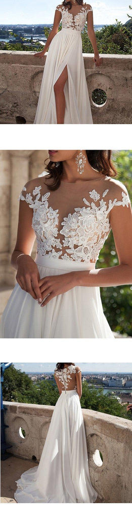 Top lace Appliques Side Slit Chiffon Party Evening Prom Dresses PG413 - Pgmdress