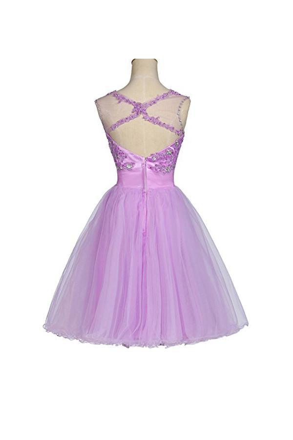 Tulle Appliques Beads Open Back Short Homecoming Dresses PG055 - Pgmdress