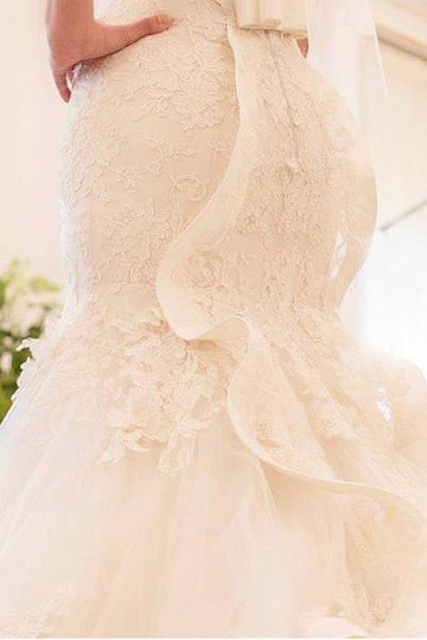 Tulle Mermaid Wedding Dress With Lace Appliques WD299 - Pgmdress