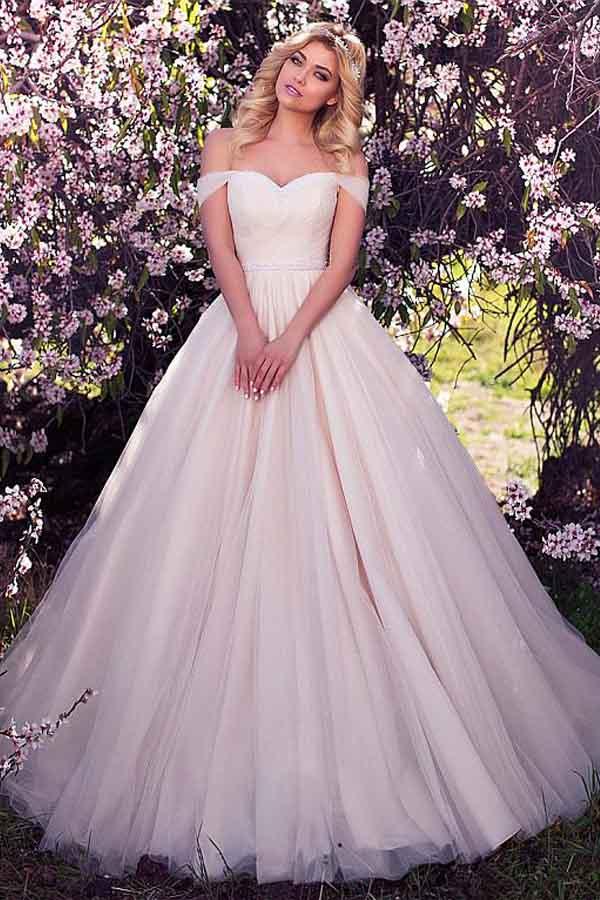 Off The Shoulder A-Line Princess Wedding Dress with Beading WD215 US10 / Custom Color