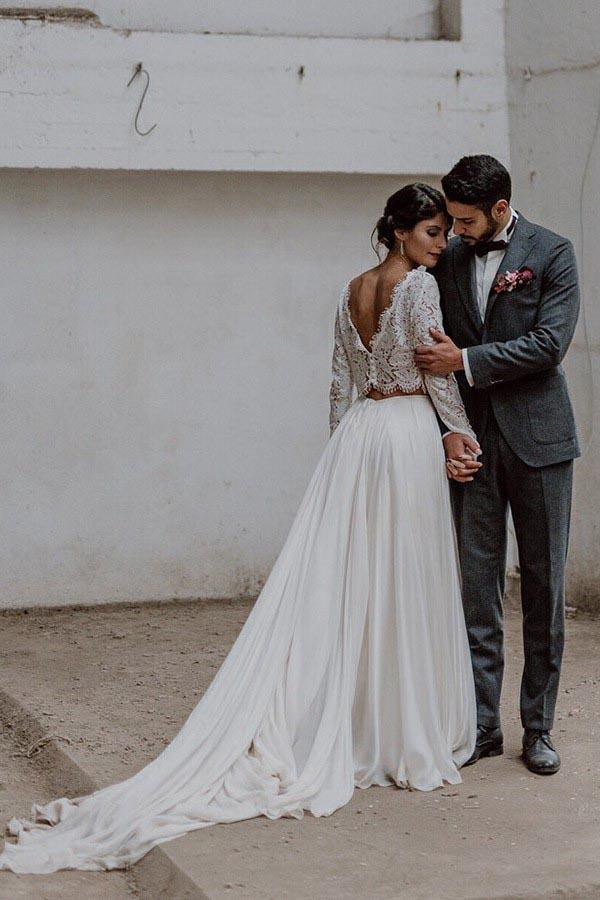 white christmas dresses Two Piece Bateau Long Sleeves Chiffon Wedding Dress with Lace US16 / Ivory white christmas dresses Two Piece Bateau Long Sleeves Chiffon Wedding Dress with Lace US16 / Ivory