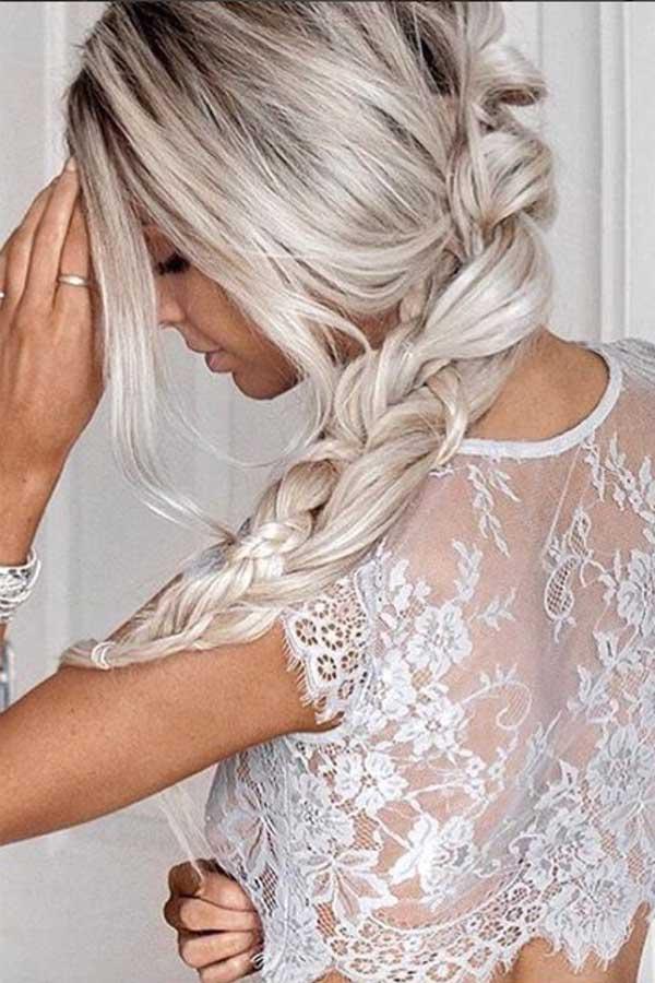 Two Piece Round Neck Light Gray Chiffon Prom Dress with Lace Split PG423 - Pgmdress