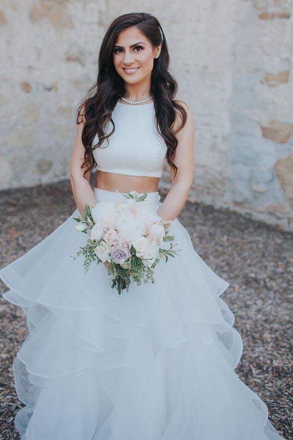 Two Piece White Wedding Dress Ruffle Skirt Wedding Dress WD287 US10 / Ivory Two Piece White Wedding Dress Ruffle Skirt Wedding Dress WD287 US10 / Ivory
