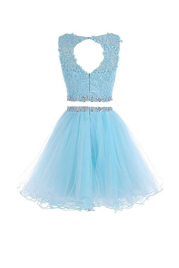 Two Pieces Prom Dresses Applique Short Homecoming Dresses PG036 - Pgmdress