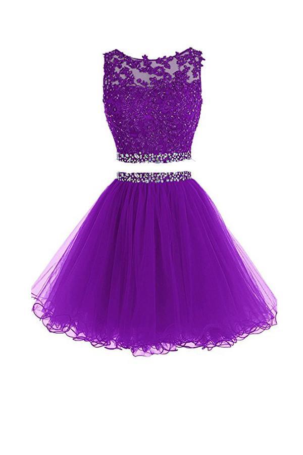 Two Pieces Prom Dresses Applique Short Homecoming Dresses – Pgmdress