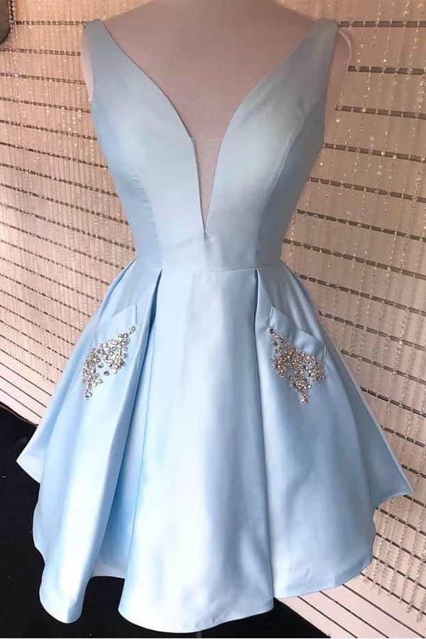 Dusty Blush Tulle Spaghetti Straps V-Neck A-Line Homecoming Dress – Pgmdress