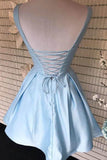 V-Neck Burgundy Satin Cute Homecoming Dress with Pockets PD360 - Pgmdress