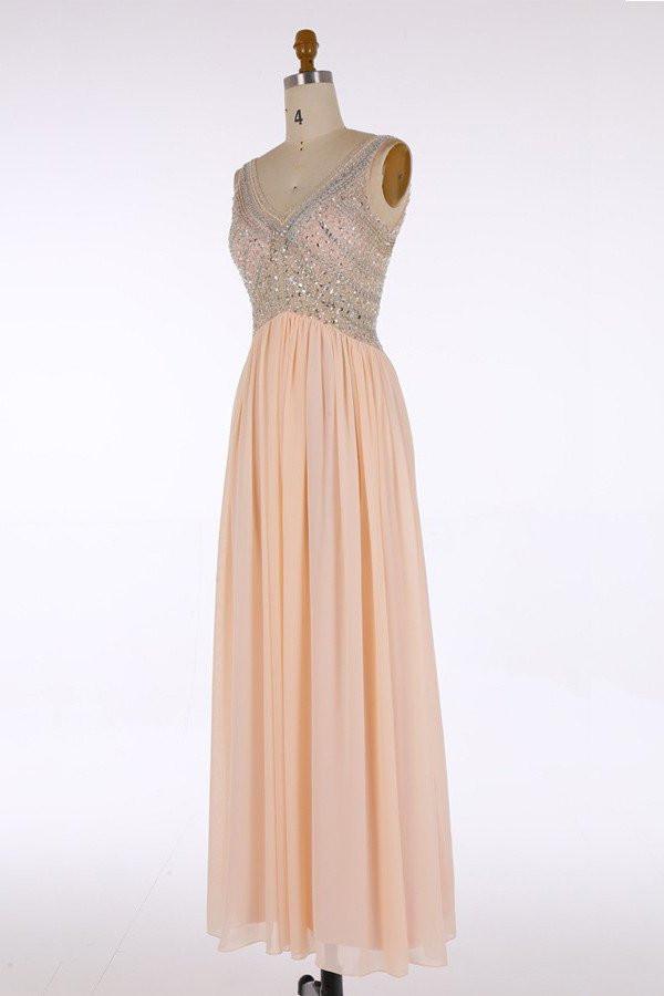 V-neck Chiffon Beading Blush Pink Evening/Prom Dresses PG 233 - Pgmdress