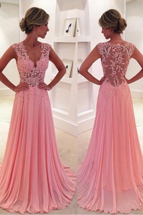 V-Neck Court Train Pink Prom Dress/Evening Dress PG 239 - Pgmdress
