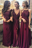 V-Neck Floor-Length Grape Chiffon Bridesmaid Dress wtih Split BD036 - Pgmdress