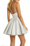V-neck Grey Homecoming Dreses Short Prom Dresses With Lace Applique PG175 - Pgmdress