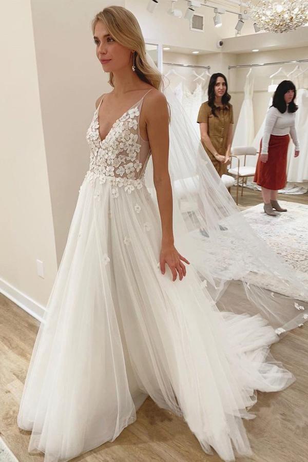 A-Line Ivory Vivid Flowers Wedding Dress with Unlined Bodice WD476 US12 / White A-Line Ivory Vivid Flowers Wedding Dress with Unlined Bodice WD476 US12 / White
