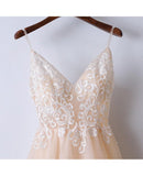 V Neck Lace Tulle Long Prom/Evening Dress With Spaghetti Straps PG597 - Pgmdress