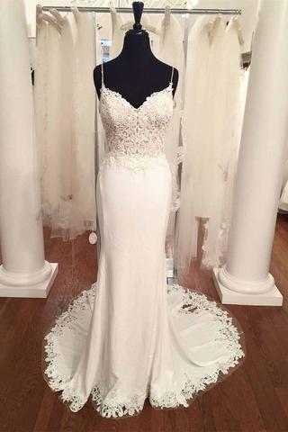 V-Neck Vintage Lace Mermaid Backless Beach Wedding Dress WD199 - Pgmdress