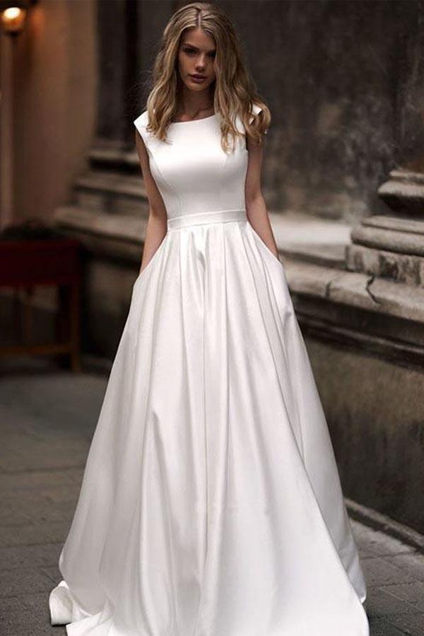 A-line Princess Ivory Satin Vintage Wedding Dress with Pockets WD328 US0 / Custom Color A-line Princess Ivory Satin Vintage Wedding Dress with Pockets WD328 US0 / Custom Color