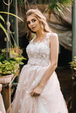 Vintage Lace Scoop Neckline A Line Tulle Wedding Bridal Dress WD531 - Pgmdress