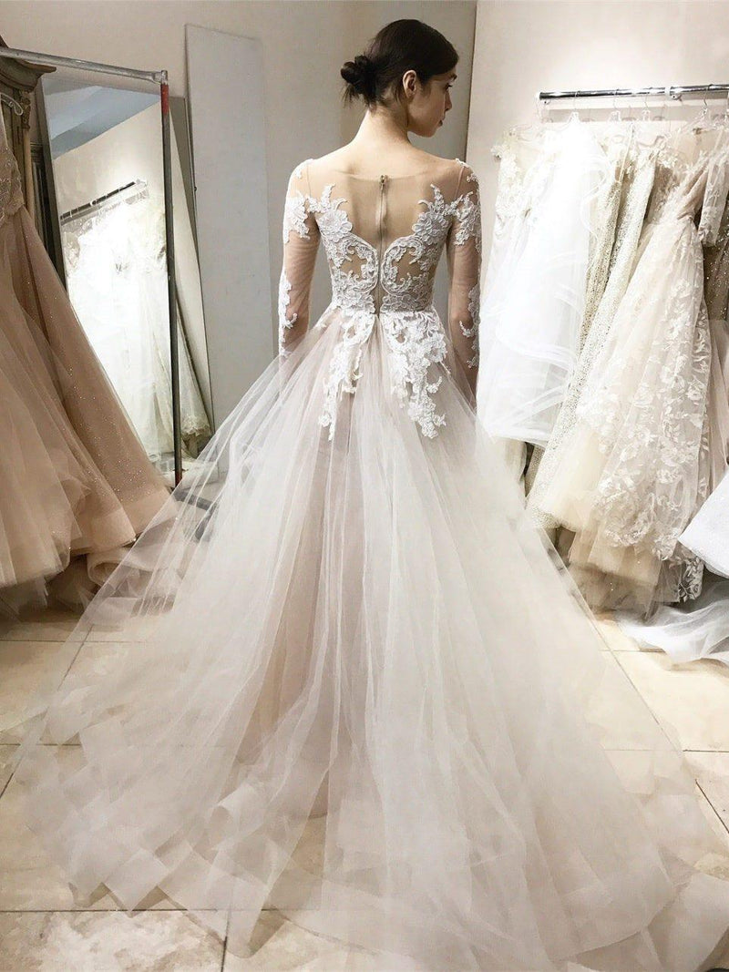 Vintage Lace Wedding Dresses Ball Gown with Long Sleeves WD320 - Pgmdress