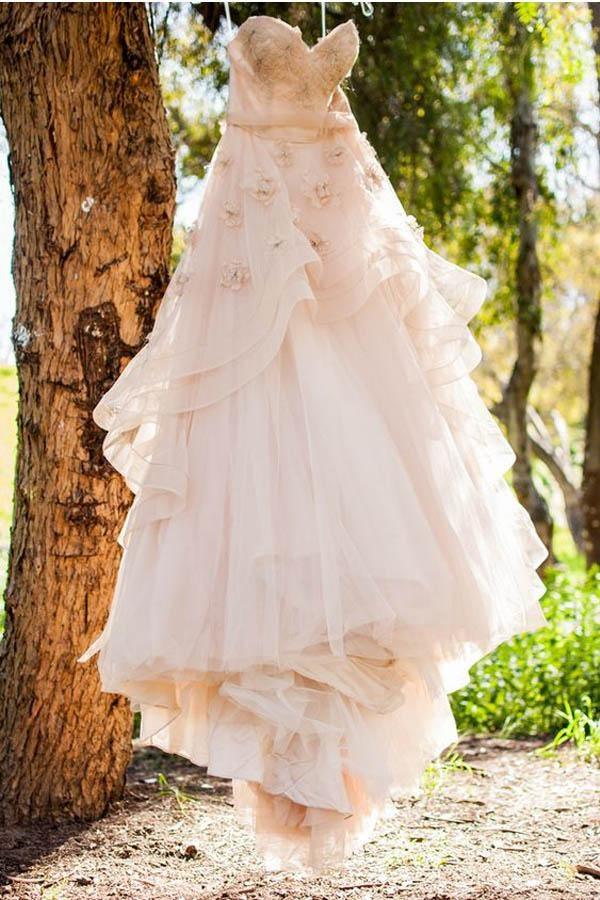 Vintage Strapless Sweetheart Neckline Flower Tulle Wedding Dress WD132 - Pgmdress