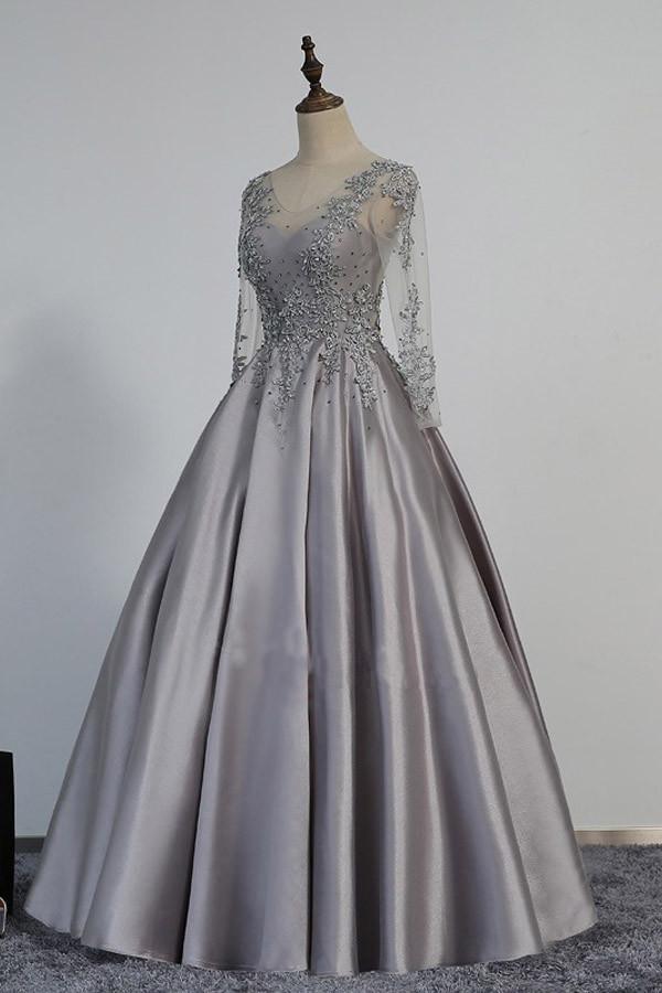 Vintage V-Neck Long Sleeves Appliques Beading Long Evening Dress PG364 - Pgmdress