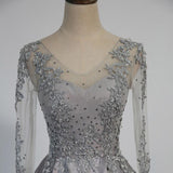 Vintage V-Neck Long Sleeves Appliques Beading Long Evening Dress PG364 - Pgmdress