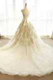 Wedding Dresses Ivory Gold Appliques Sweep/Brush Train Bridal Gown WD430 - Pgmdress