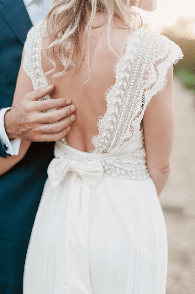 Wedding Dresses Modest Deep V-neck Beach Open Back Bridal Gowns WD539 - Pgmdress