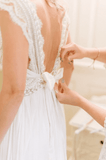 Wedding Dresses Modest Deep V-neck Beach Open Back Bridal Gowns WD539 - Pgmdress