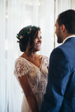 Wedding Dresses Romantic A-line V-neck Beading Sexy Chiffon Bridal Gown WD490 - Pgmdress