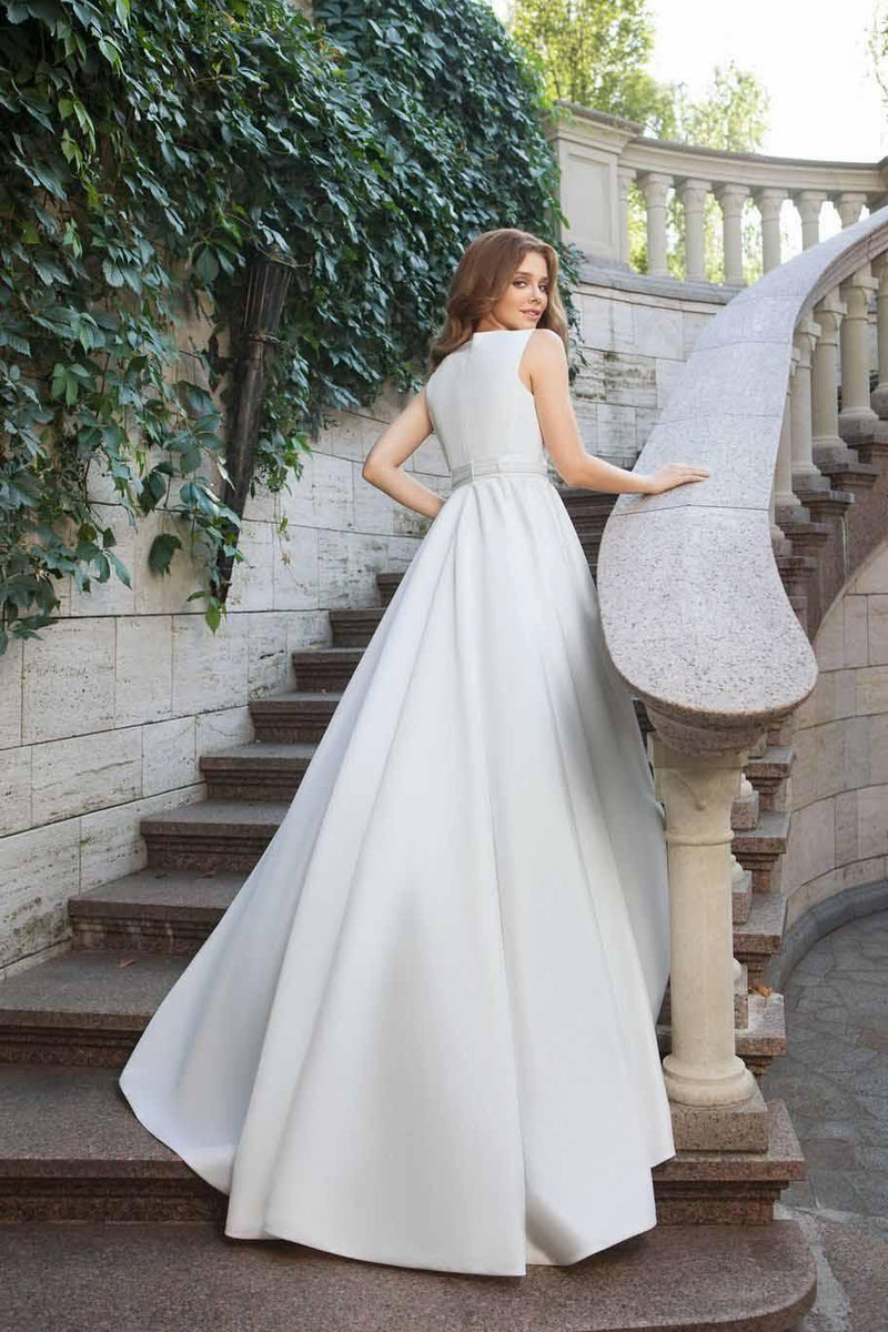Wedding Dresses Scoop A-line Long Train Simple Satin Bridal Gown WD449 - Pgmdress
