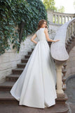 Wedding Dresses Scoop A-line Long Train Simple Satin Bridal Gown WD449 - Pgmdress