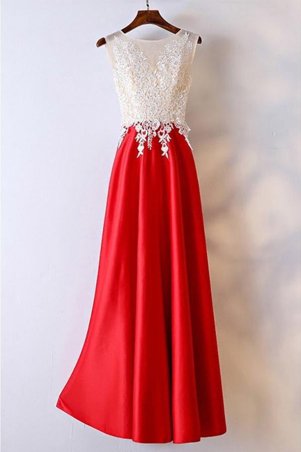 White And Red Lace Long Prom Dress Party Dress For Women PG595 US8 / Custom Color White And Red Lace Long Prom Dress Party Dress For Women PG595 US8 / Custom Color